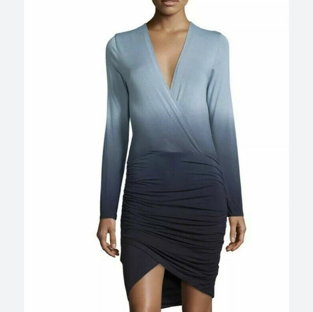 Young Fabulous & Broke Babe Ruched gray ombre faux wrap dress size S